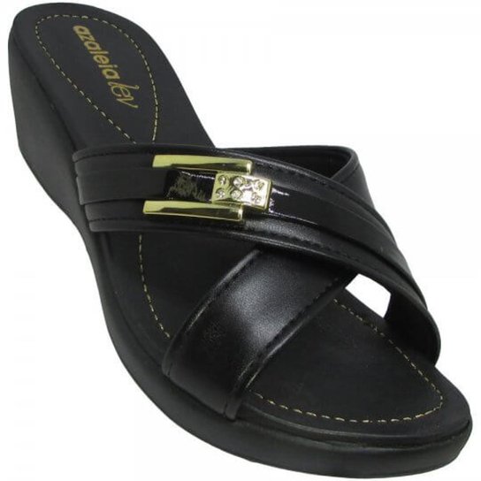 Sandália Azaleia Flatform Metalizada Feminina - Preto