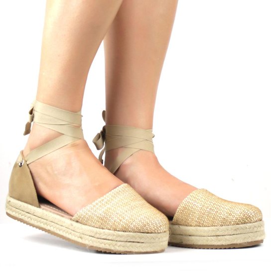 Sandália Camurça Espadrilhe Rafia Feminina - Bege