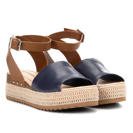 Sandália Couro Bottero Flatform Corda Feminina - Marinho