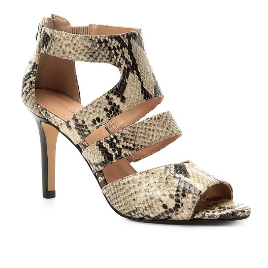 Sandália Couro Shoestock Animal Print Snake Feminina - Bege