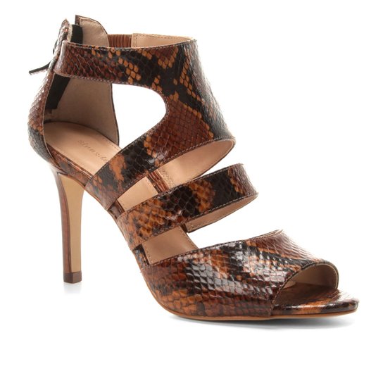 Sandália Couro Shoestock Animal Print Snake Feminina - Caramelo