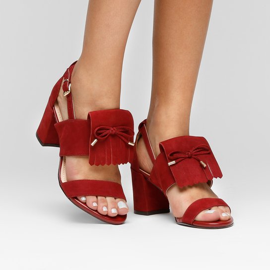 Sandália Couro Shoestock Franjas Feminina - Vinho