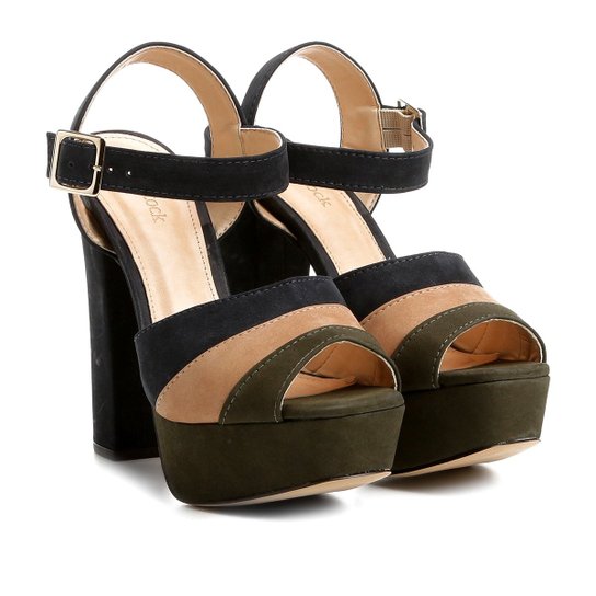 Sandália Couro Shoestock Meia Pata Mix Color Feminina - Verde escuro