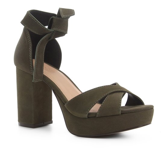 Sandália Couro Shoestock Meia Pata Nobuck Feminina - Musgo