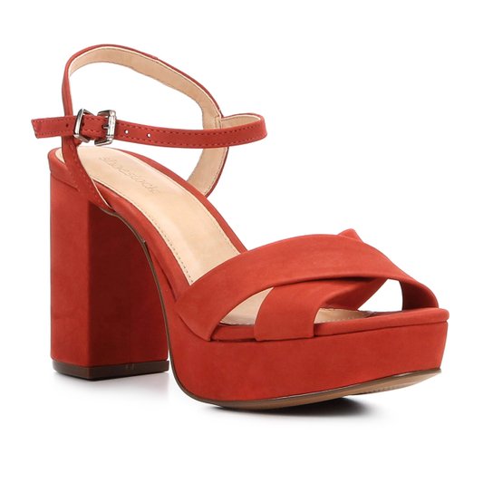 Sandália Couro Shoestock Meia Pata Tiras Cruzadas Feminina - Vermelho