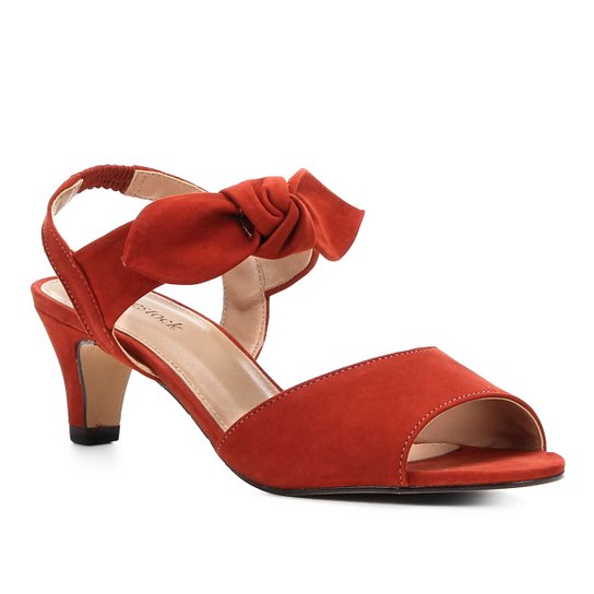 Sandália Couro Shoestock Nobuck Salto Baixo Laço Feminina - Caramelo