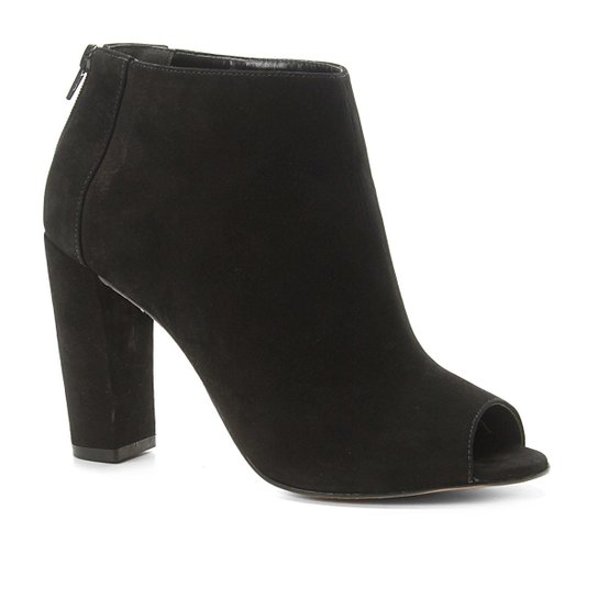Sandália Couro Shoestock Nobuck Salto Grosso Feminina - Preto