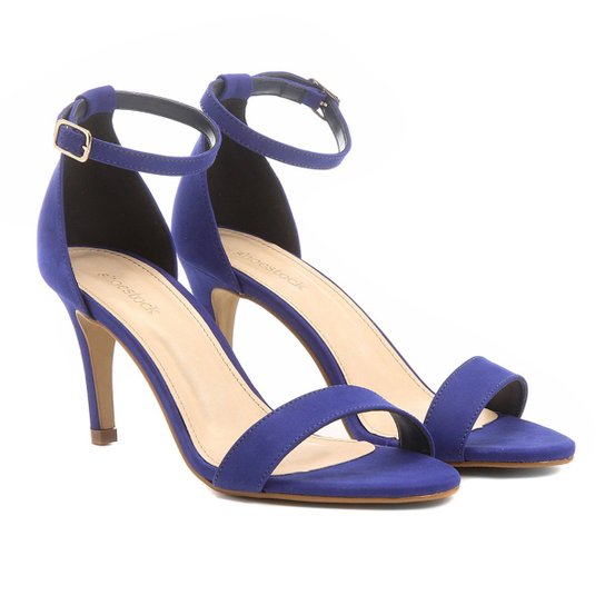 Sandália Couro Shoestock Salto Fino Feminina - Azul