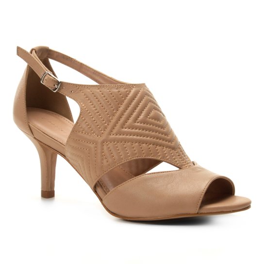 Sandália Couro Shoestock Salto Fino New Matelassê Feminina - Bege