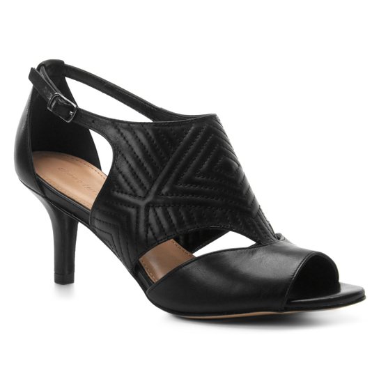 Sandália Couro Shoestock Salto Fino New Matelassê Feminina - Preto