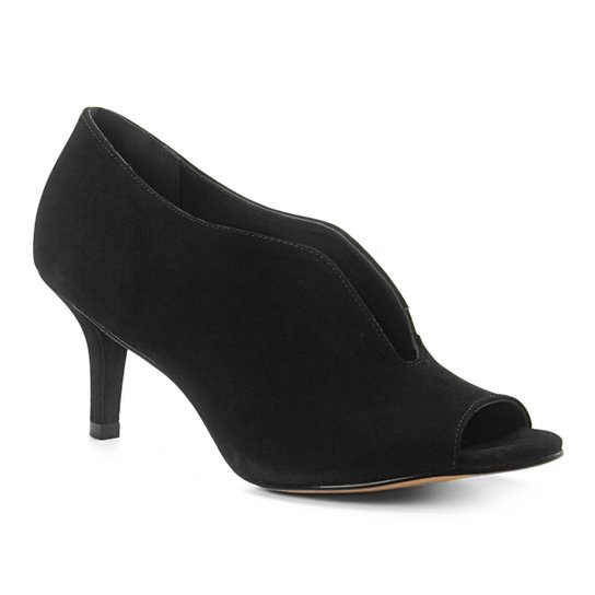 Sandália Couro Shoestock Salto Fino Vamp Feminina - Preto