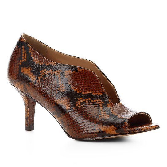 Sandália Couro Shoestock Salto Fino Vamp Snake Feminina - Caramelo