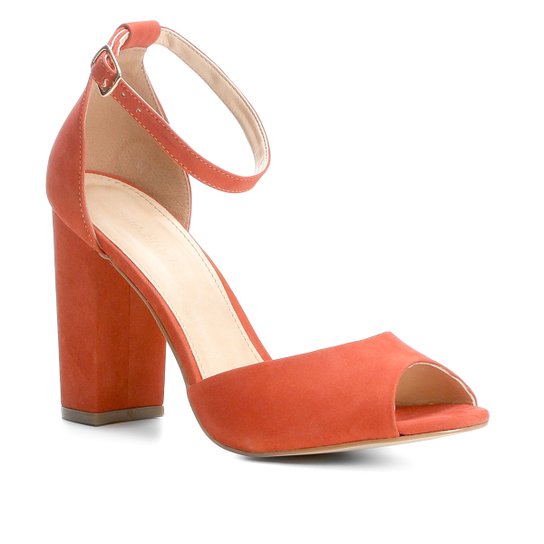 Sandália Couro Shoestock Salto Grosso Feminina - Vermelho