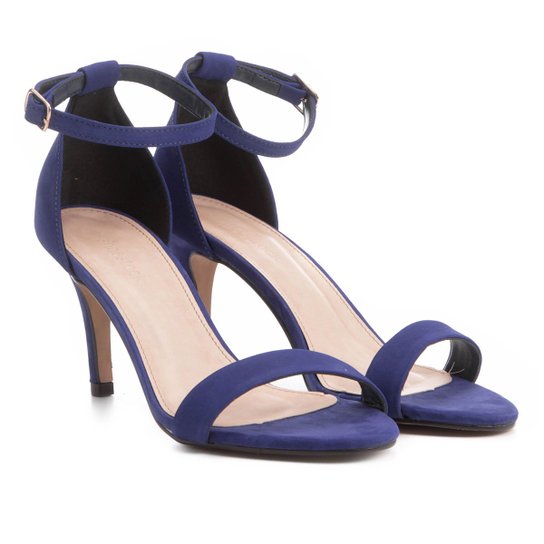 Sandália Couro Shoestock Salto Médio Naked Feminina - Azul