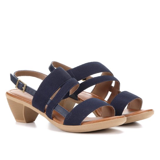 Sandália Couro Usaflex Salto Baixo Multi Elásticos Feminina - Azul