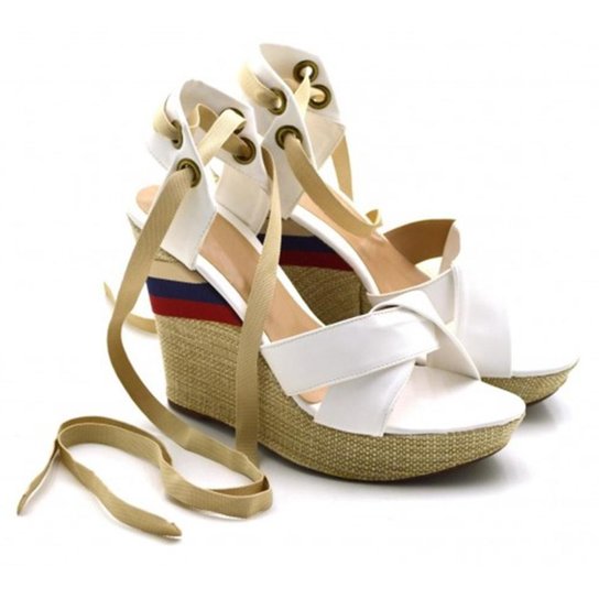 Sandália Espadrilhe Anabela Cetim Feminina - Branco