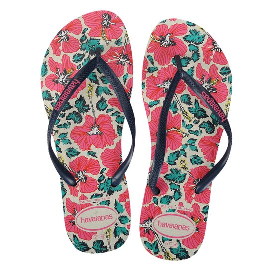 Sandália Havaianas Slim Floral Feminina - Pink+Marinho