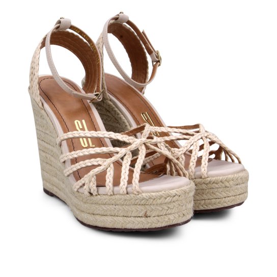 Sandália Plataforma Couro Santa Lolla Espadrille Tiras Tressê Feminina - Rosa