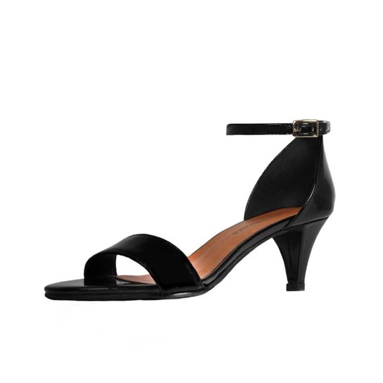 Sandália Salto Fino Luiza Verniz Sobreira Feminino - Preto