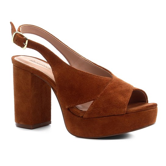 Sandália Shoestock Meia Pata Slingback Camurça Feminina - Caramelo