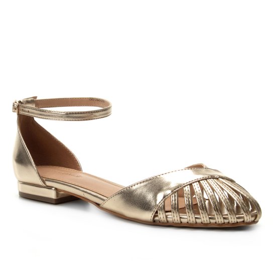 Sandália Shoestock Metalizada Feminina - Dourado