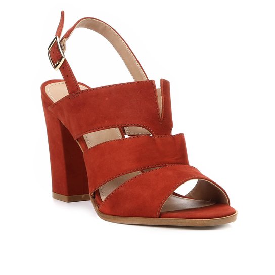 Sandália Shoestock Salto Alto Nobuck Feminina - Caramelo