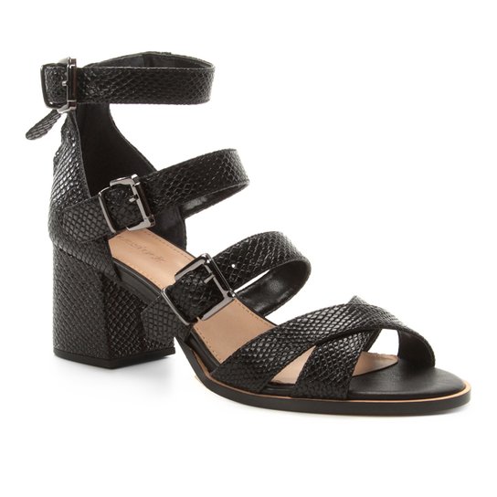 Sandália Shoestock Salto Bloco Snake Feminina - Preto