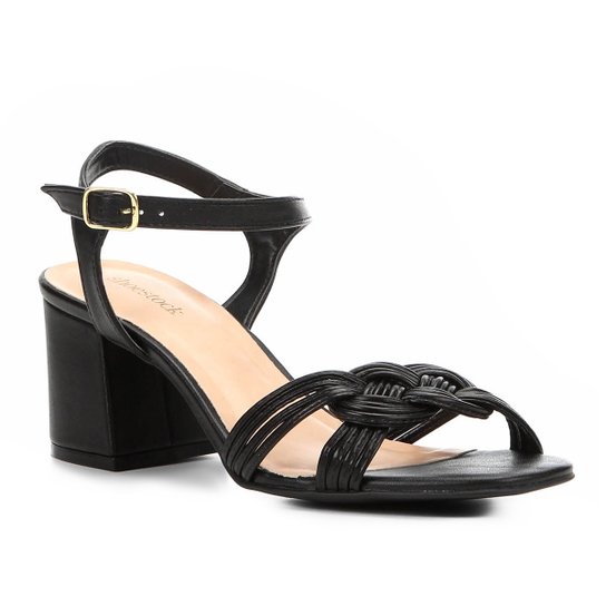 Sandália Shoestock Salto Bloco Tranças Feminina - Preto