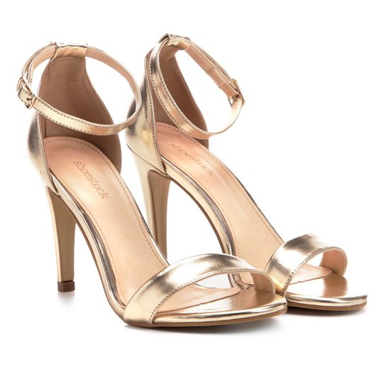 Sandália Shoestock Salto Fino Metalizada Feminina - Dourado