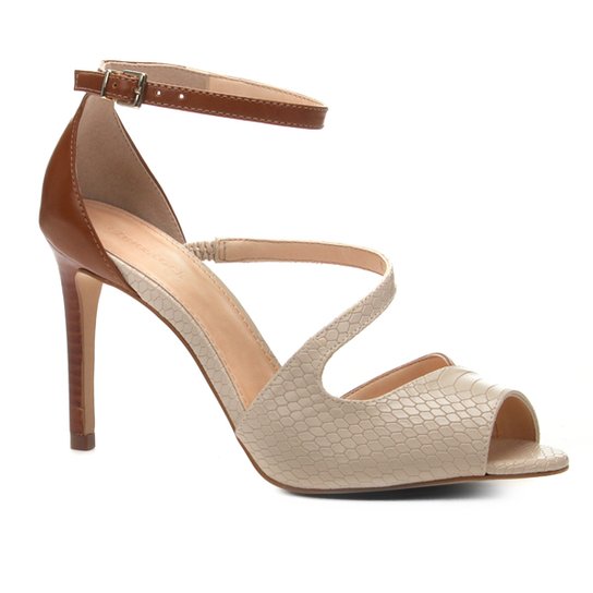 Sandália Shoestock Salto Fino Snake Feminina - Off White