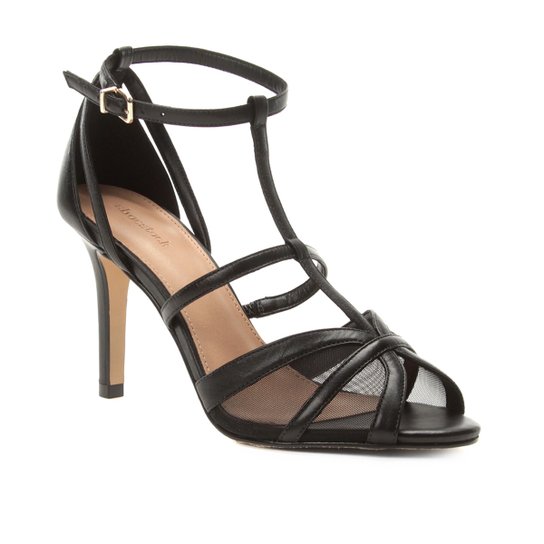 Sandália Shoestock Salto Fino Tela Feminina - Preto
