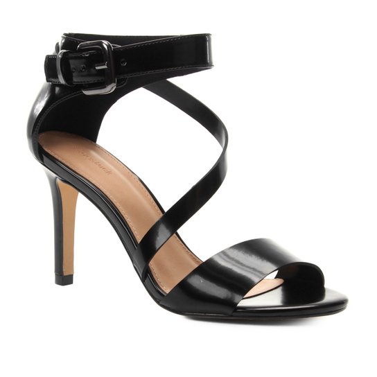 Sandália Shoestock Salto Fino Tiras Feminina - Preto