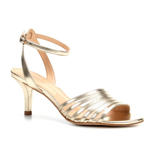 Sandália Shoestock Tiras Diagonais Metalizada Feminina - Dourado