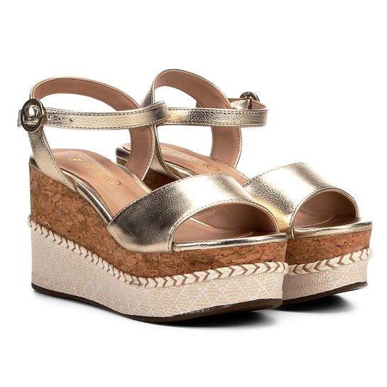 Sandália Via Uno Flatform Cortiça Floater Feminina - Dourado