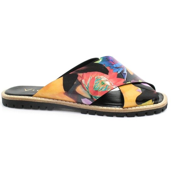 Sandália Vicenza Birken com Flores - Preto+Amarelo