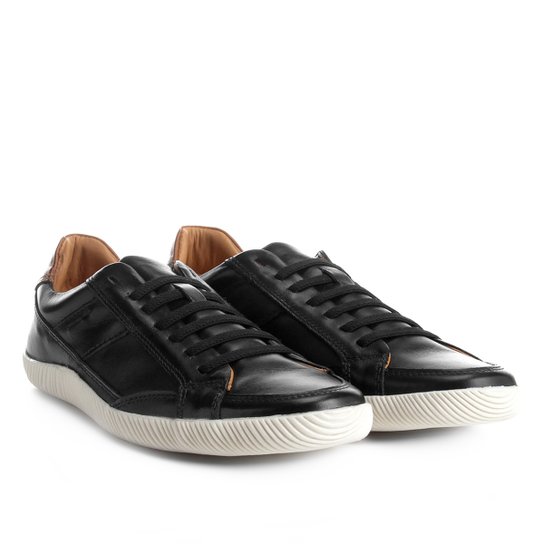 Sapatênis Couro Shoestock Cadarço Elástico Masculino - Preto