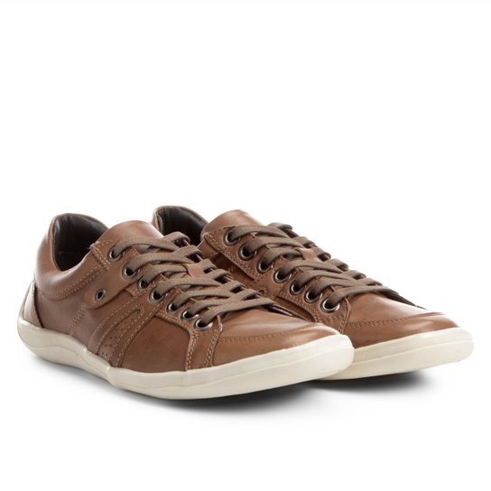 Sapatênis Couro Shoestock Ilhós Masculino - Marrom Claro