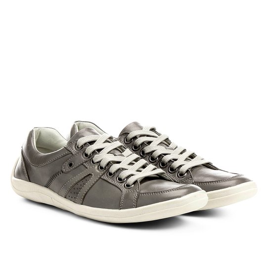 Sapatênis Couro Shoestock Ilhós Masculino - Cinza