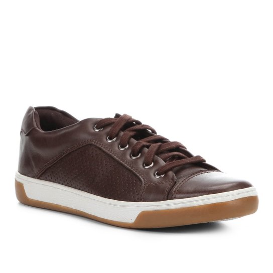 Sapatênis Couro Shoestock Laser Masculino - Café