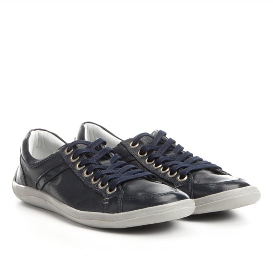 Sapatênis Couro Shoestock Pespontos Masculino - Marinho