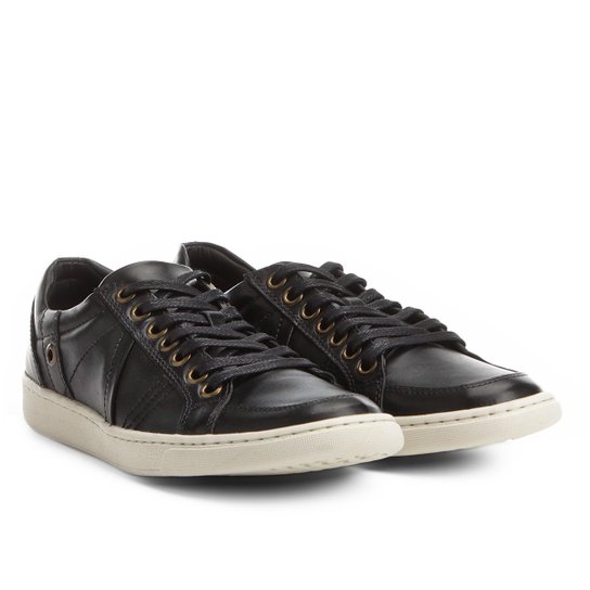 Sapatênis Couro Shoestock Recortes Masculino - Preto