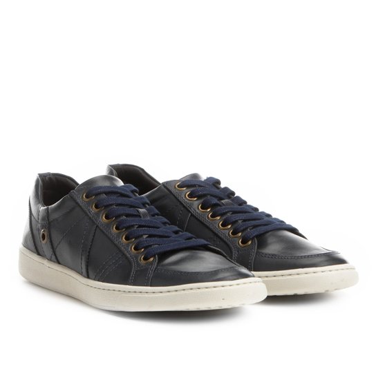 Sapatênis Couro Shoestock Recortes Masculino - Marinho