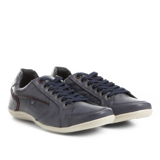 Sapatênis Couro Shoestock Recortes Masculino - Marinho