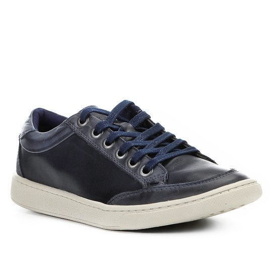 Sapatênis Couro Shoestock Recortes Masculino - Marinho
