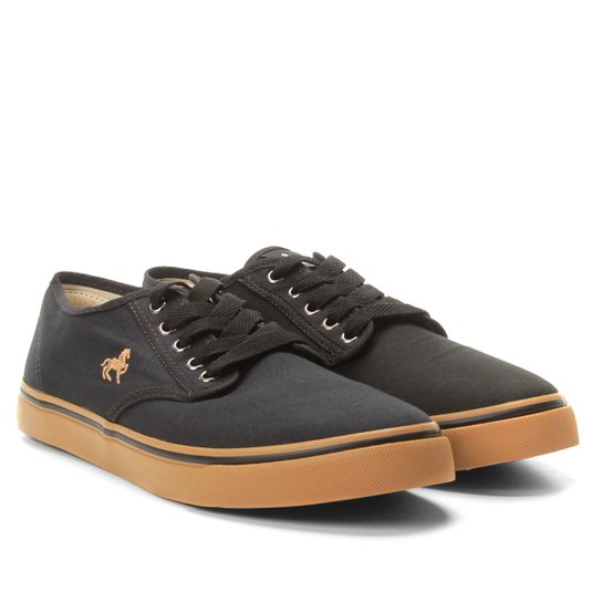 Sapatênis Polo Royal Nobuck Logo Masculino - Preto+Caramelo