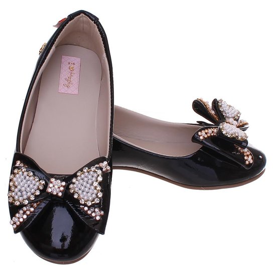 Sapatilha Agatha Mogly Verniz Com Laço Bordado - Preto