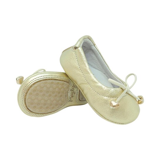 Sapatilha Bebê Mogly em Couro - Dourado