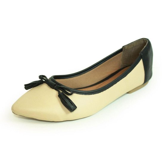 Sapatilha Bico Fino Couro Luiza Sobreira Feminino - Preto+Branco