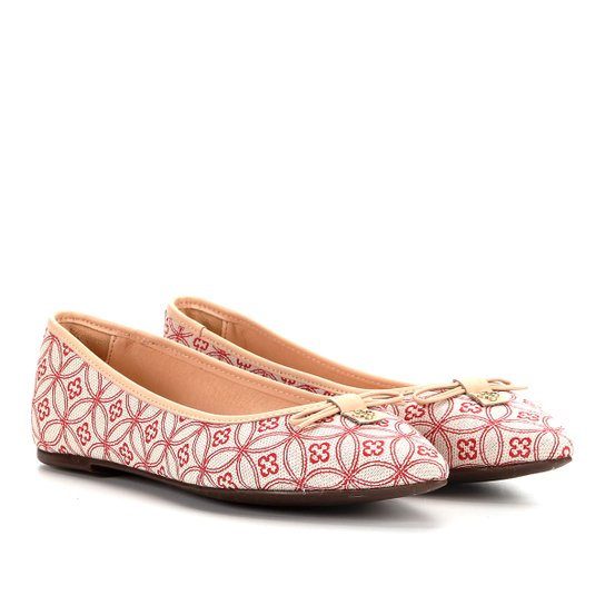 Sapatilha Capodarte Salto Baixo Feminina - Bege+Vermelho