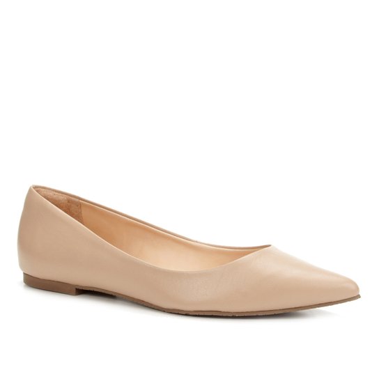 Sapatilha Couro Shoestock Básica Bico Fino Feminina - Bege